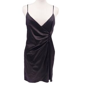 Zara silky spaghetti strap cami slip waist detail little black dress Small